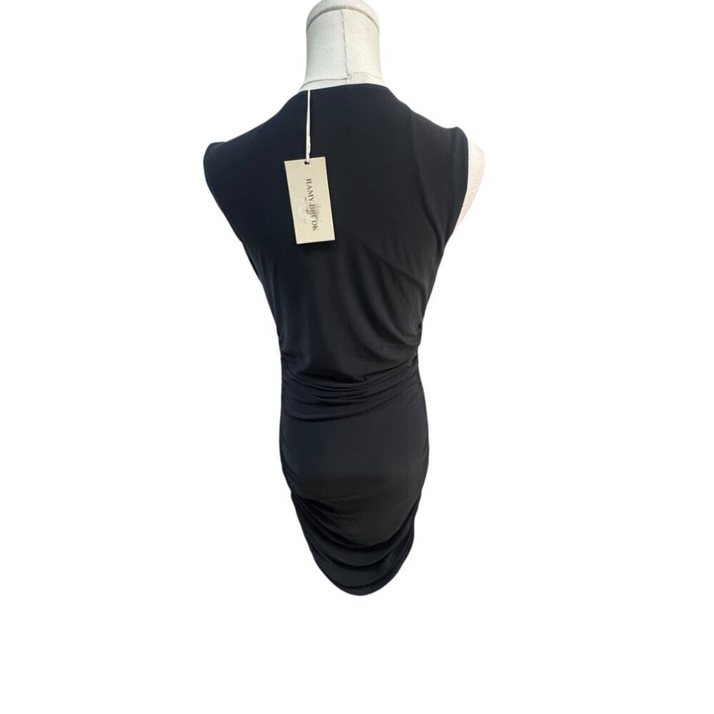 NWT Ramy Brook Black Draped Cowl Neck Ruched Mini Dress – Size Small - Picture 2 of 6